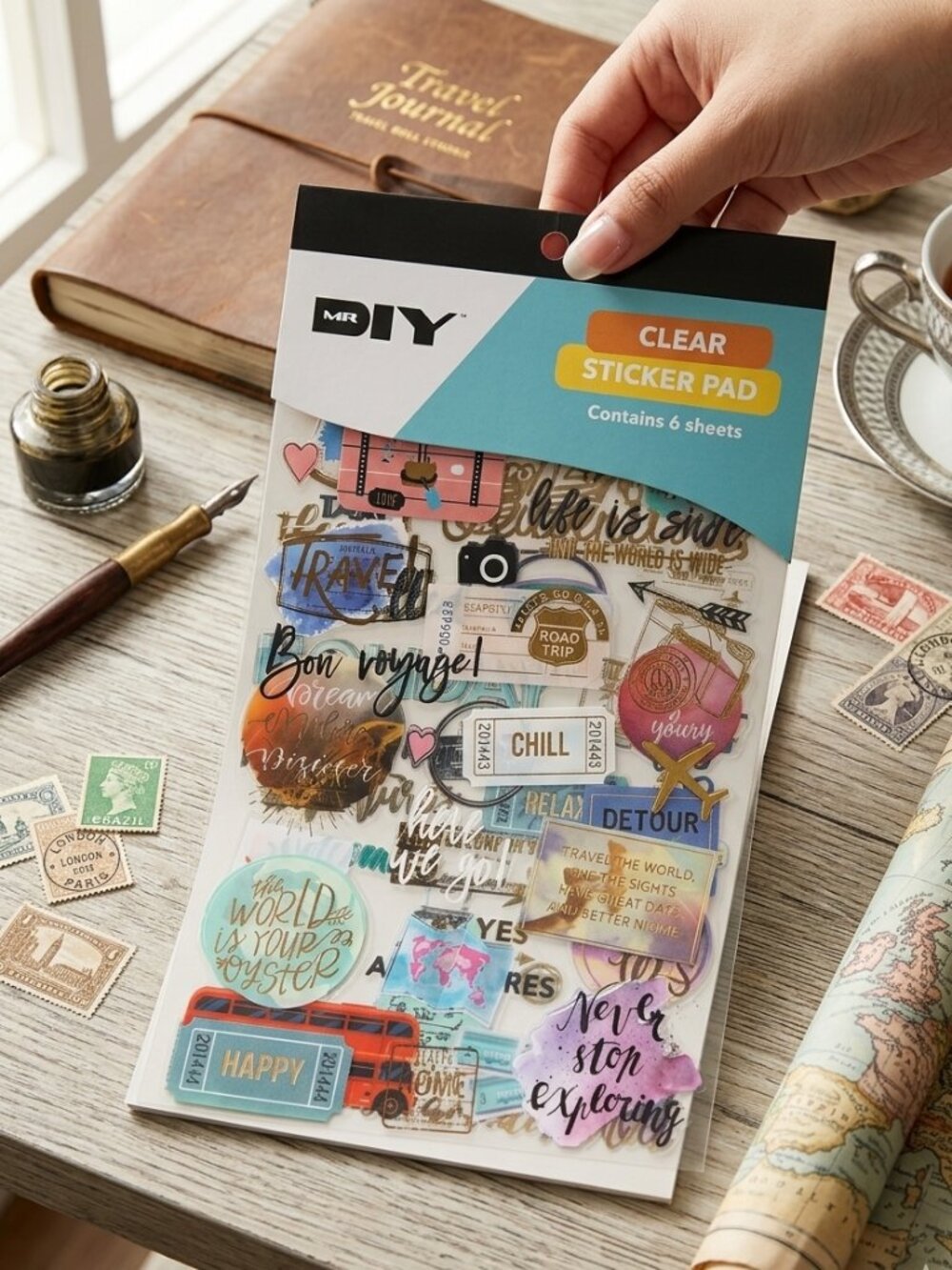 NEW MR. DIY Travel Aesthetic Clear Sticker Pad Lot (6 Sheets)